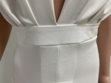 Women Summer White Formal Halter Sleeveless Solid Backless Jumpsuit