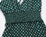 Women Summer Green Romantic V-neck Sleeveless Dot Print Ruffles Maxi Dress