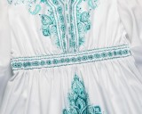 Women Summer Green Vintage V-neck Half Sleeves Floral Print Mini Loose Holiday Dress