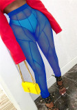 Women Summer Blue High Waist Solid See Through Leggings