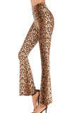 Women Spring Printed High Waist Leopard Print Flare Pant