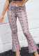 Women Spring Printed High Waist Plaid Print Flare Pant