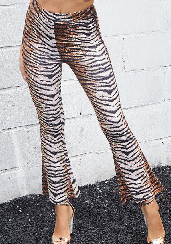 Women Spring Printed High Waist Leopard Print Flare Pant