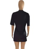 Women Summer Black Streetwear O-Neck Short Sleeves Print Long T-Shirt