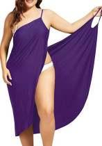 Women Summer Purple Casual Strap Solid Long Cover-Up