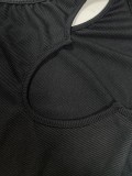 Women Summer Black Sexy O-Neck Sleeveless Solid Pleated Sheath Club Dress