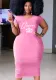 Women Summer Pink Casual O-Neck Short Sleeves Letter Print Midi Pencil Plus Size Shirt Dress