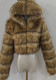 Women Winter Printed Full Sleeves Leopard Print Hooded Short Fur Coat