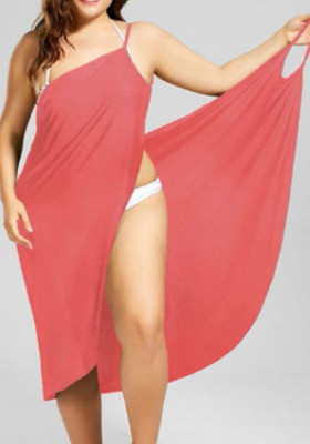 Women Summer Pink Casual Strap Solid Long Cover-Up