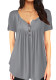 Women Summer Grey Casual V-neck Half Sleeves Solid Button Regular Loose Tops