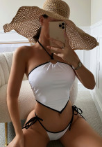 Women White Halter Bandeau Lace Up Two Piece Swimwear