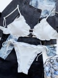 Women White Bikini Straps Solid Lace Up Two Piece Swimwear