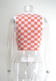 Women Summer Orange O-Neck Geometric Print Knitted Short Crop Tank Tops