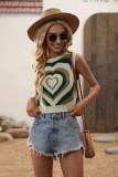 Women Spring Green O-Neck Heart Knit Tank Tops