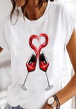 Women Summer White Casual O-Neck Short Sleeves Print T-Shirt