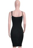 Women Summer Black Sexy Sleeveless Rhinestone Club Dress