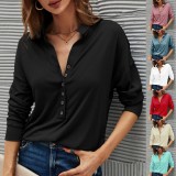 Women Spring Black Formal Turn-down Collar Long Sleeve Solid Shirt