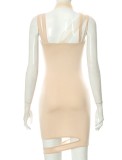 Women Summer Pink Sexy Strap Sleeveless Solid Hollow Out Mini Club Dress