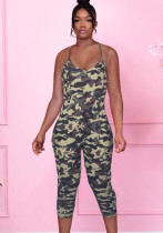 Women Summer Printed Casual Strap Camo Skinny Jumpsuit