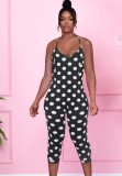 Women Summer Printed Casual Strap Dot Print Skinny Jumpsuit
