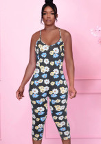 Women Summer Printed Casual Strap Floral Print Skinny Jumpsuit
