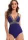 Women Purple High-Leg V-Neck One Piece Swimsuit