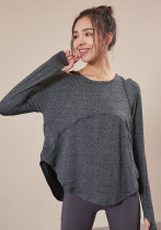 Women Spring Grey O-Neck Full Sleeves Yoga Shirt