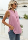 Women Summer Pink Modest O-Neck Sleeveless Patchwork Lace Shirt