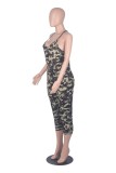 Women Summer Printed Casual Strap Camo Skinny Jumpsuit