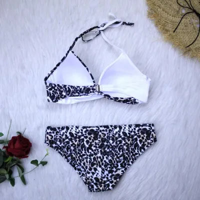 Women Printed Halter Leopard Print Two Piece Swimwear