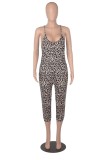 Women Summer Printed Casual Strap Leopard Print Skinny Jumpsuit