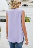 Women Summer Purple Modest O-Neck Sleeveless Patchwork Lace Shirt