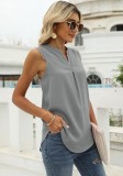 Women Summer Grey Modest O-Neck Sleeveless Patchwork Lace Shirt