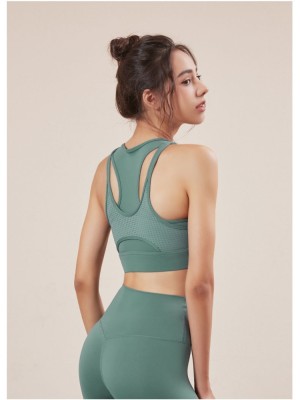 Women Summer Green O-Neck Sleeveless Patchwork Yoga Vest