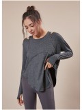Women Spring Grey O-Neck Full Sleeves Yoga Shirt