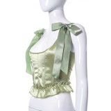 Women Summer Green Strap Solid Bow