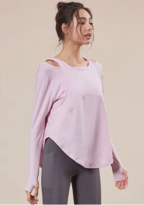 Women Spring Pink O-Neck Full Sleeves Yoga Shirt