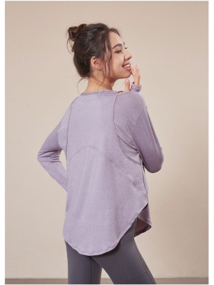 Women Spring Purple O-Neck Full Sleeves Yoga Shirt