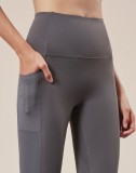 Women Summer Grey High Waist Solid Pocketed Yoga Leggings