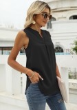 Women Summer Black Modest O-Neck Sleeveless Patchwork Lace Shirt