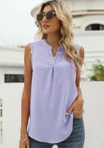 Women Summer Purple Modest O-Neck Sleeveless Patchwork Lace Shirt