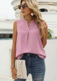 Women Summer Pink Modest O-Neck Sleeveless Patchwork Lace Shirt