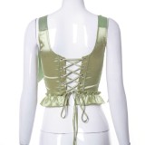 Women Summer Green Strap Solid Bow