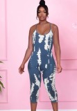 Women Summer Printed Casual Strap Skinny Jumpsuit