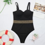 Women Black High-Leg Strap One Piece Swimsuit