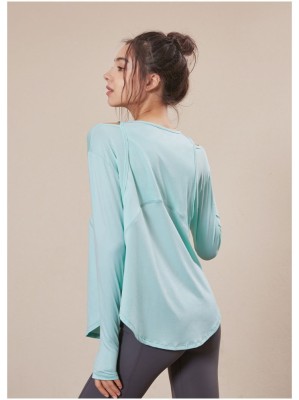 Women Spring Green O-Neck Full Sleeves Yoga Shirt