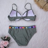 Women Green Bikini Straps Geometric Print Underwire Two Piece Swimwear