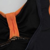 Women Orange Straps V-Neck Geometric Print Backless One Piece Swimsuit