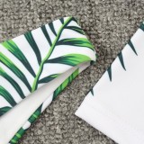 Women Green Long Sleeve Sun-Protective Scoop Floral Print Two Piece Swimwear