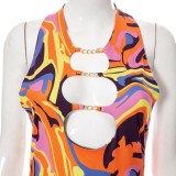 Women Summer Multicolor Sexy Halter Oversleeve Hollow Out Mini Bodycon Dress